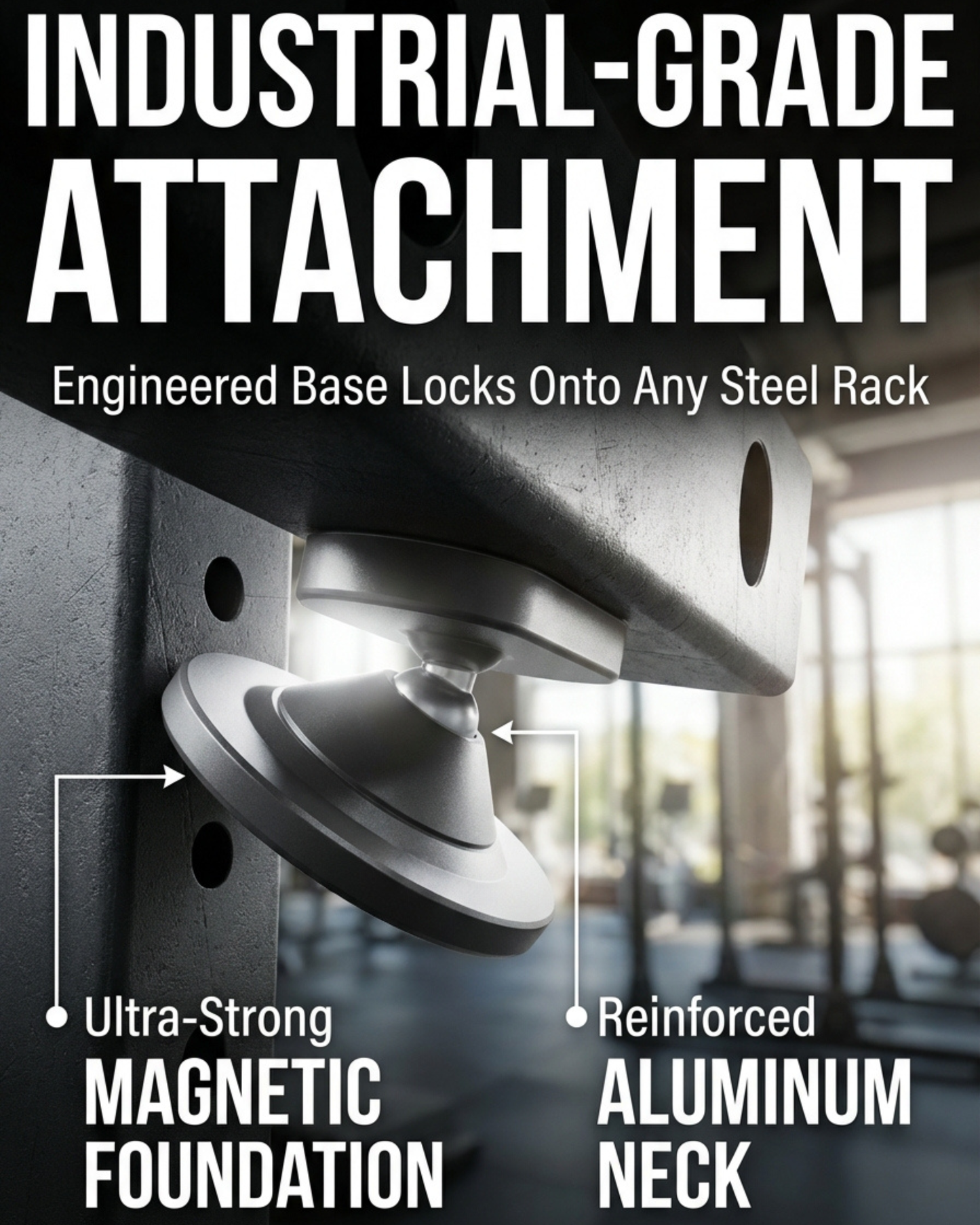 All-Metal Magnetic Gym Phone Holder for MagSafe and Android | Industrial N54 Magnets | Rock-Solid Mount for Squat Racks & Metal Gym Equipment | 360Β° Adjustable | Includes Metal Ring
