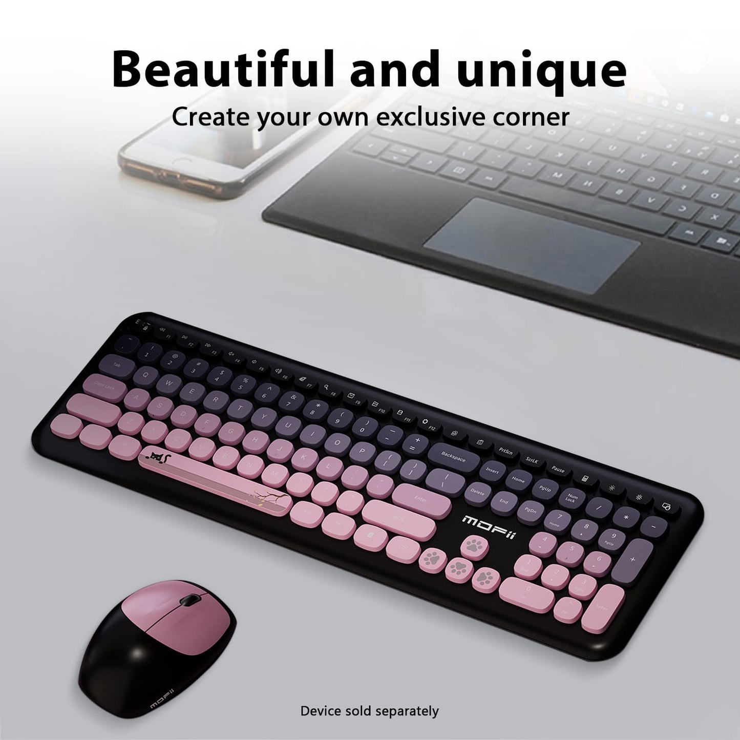 Wireless Keyboard & Mouse Combo - Soft Click, Colorful 100 Keys
