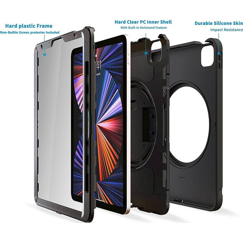 iPad Pro 12.9-inch Hand Strap Case - Heavy-Duty Protection with Built-In Screen Protector and Kickstand | Raider Series