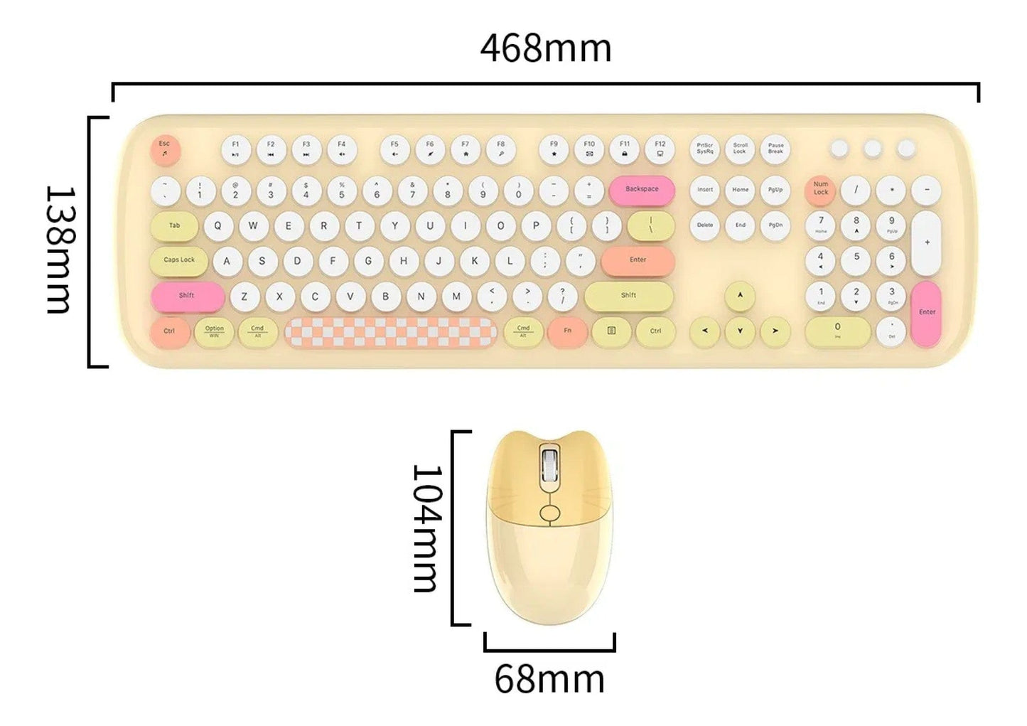 Wireless Keyboard & Mouse Combo - Silent Click, Colorful 104 Keys