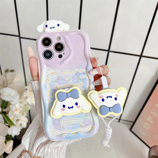 Hello Kitty Kuromi With Bracket Lanyard Phone Case For iPhone