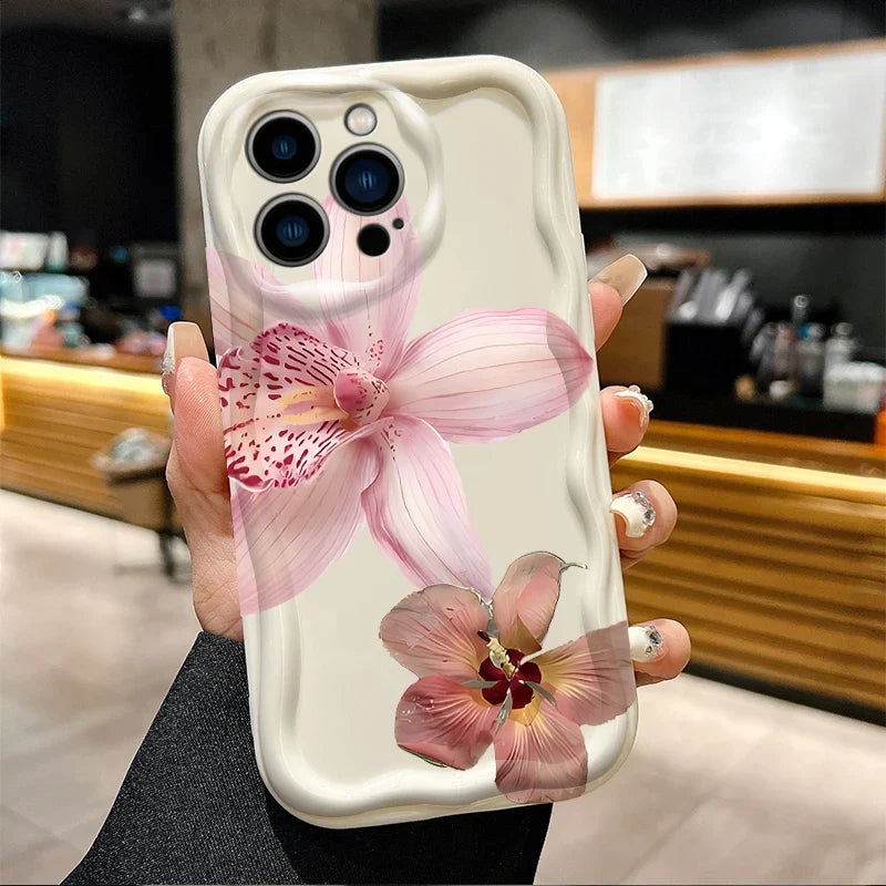 Lily Flower Print Clear Wave Phone Case For iPhone