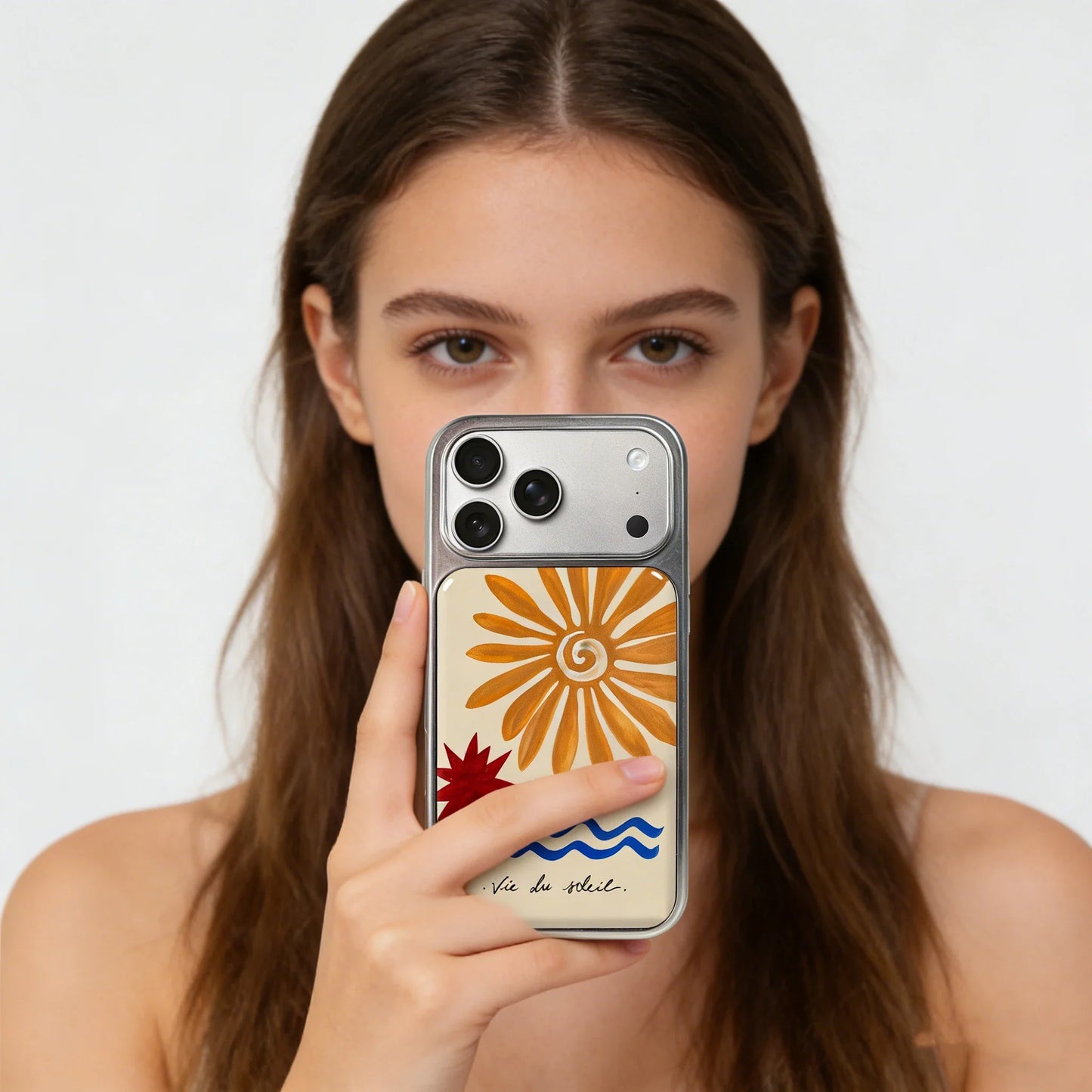 Simple Design Sun Print Silver Frame Phone Case For iPhone
