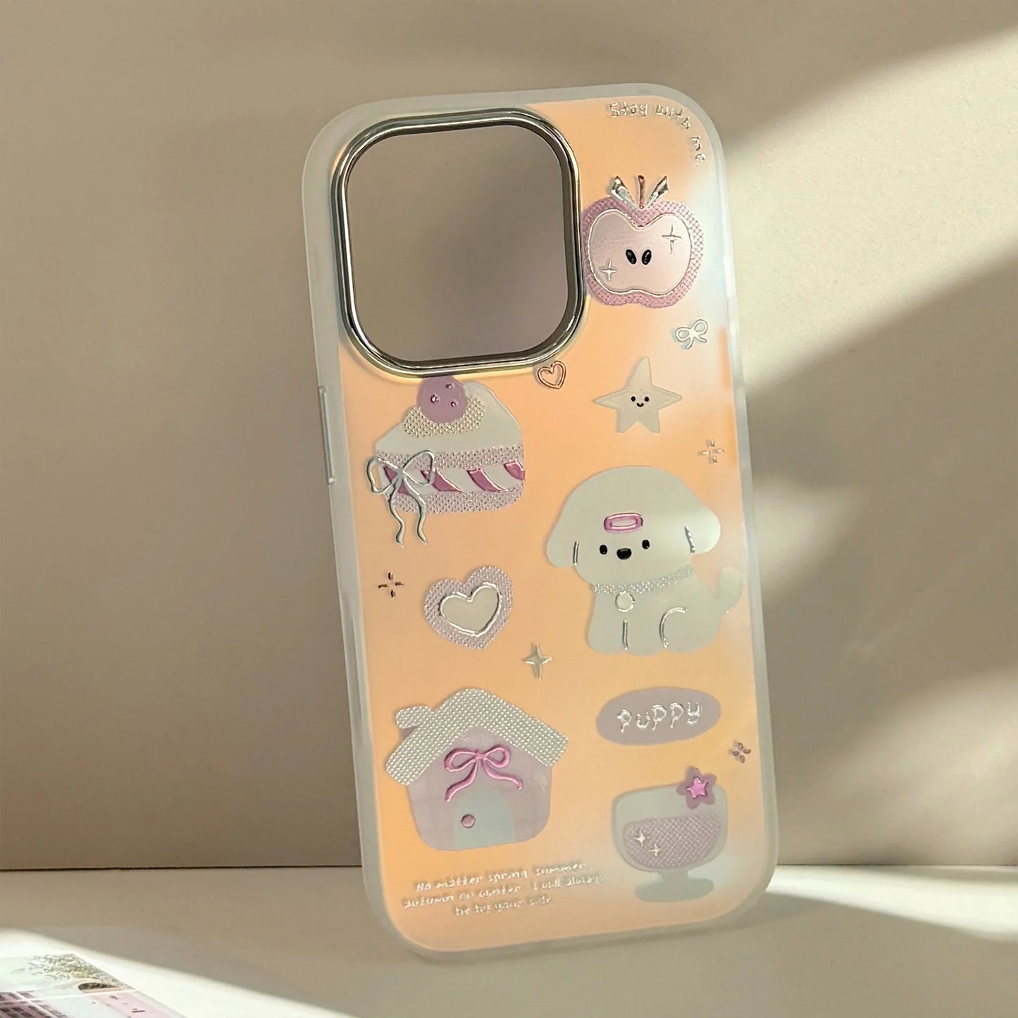 Korean Gilding Cartoon Dessert Puppy Laser Plating Phone Case For iPhone
