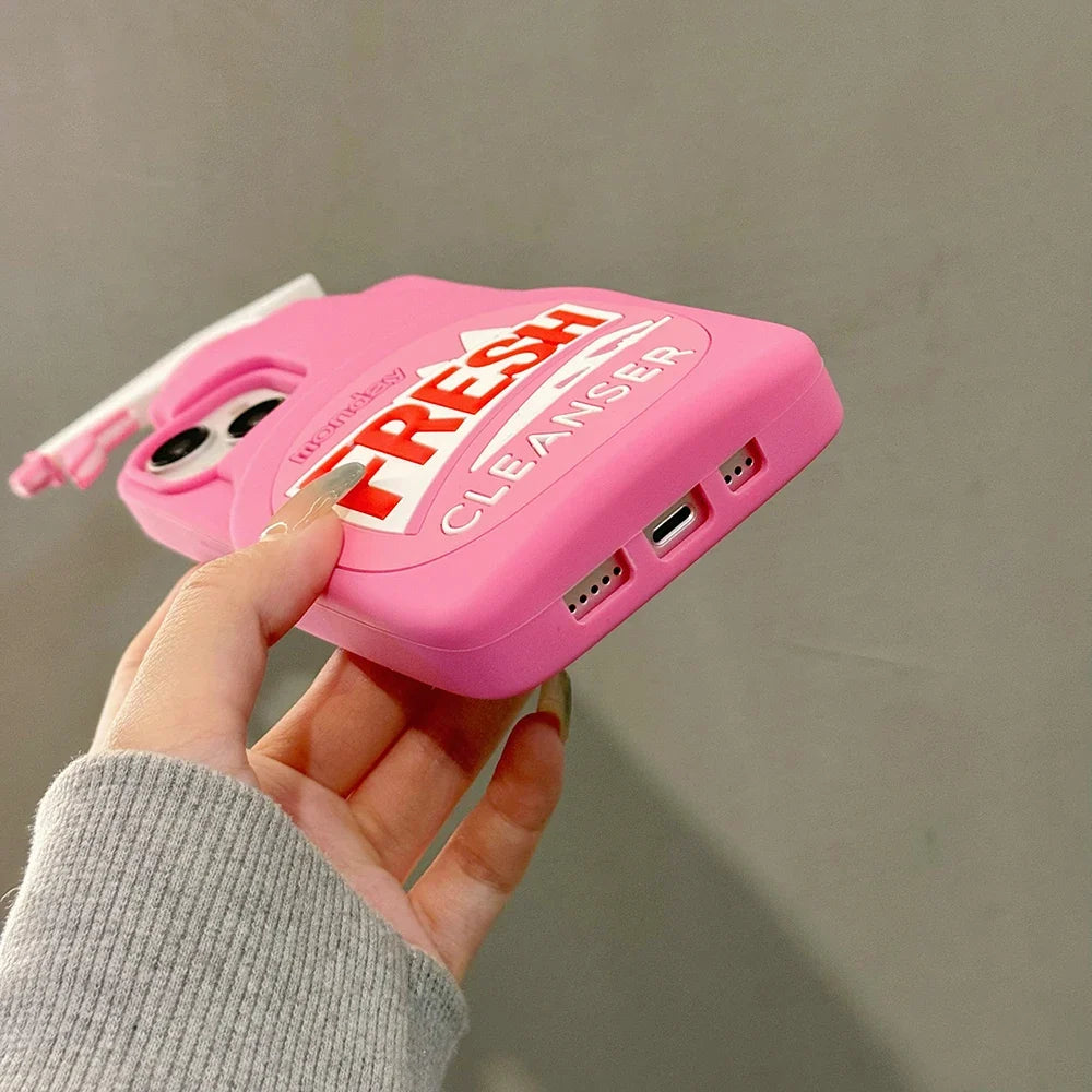 Pink Chic Fresh Clean Bottle Style 3D Cartoon Silicon Rubber Soft Phone Case