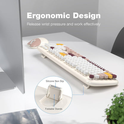 Wireless Keyboard & Mouse Combo - Silent Click, Colorful 104 Keys