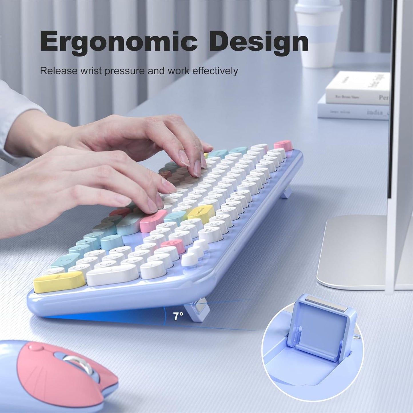 Wireless Keyboard & Mouse Combo - Silent Click, Colorful 104 Keys