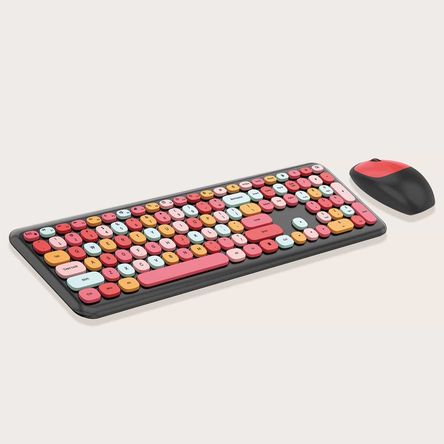 Wireless Keyboard and Mouse Combo - Full-Size Keyboard Black Red Flush Keys