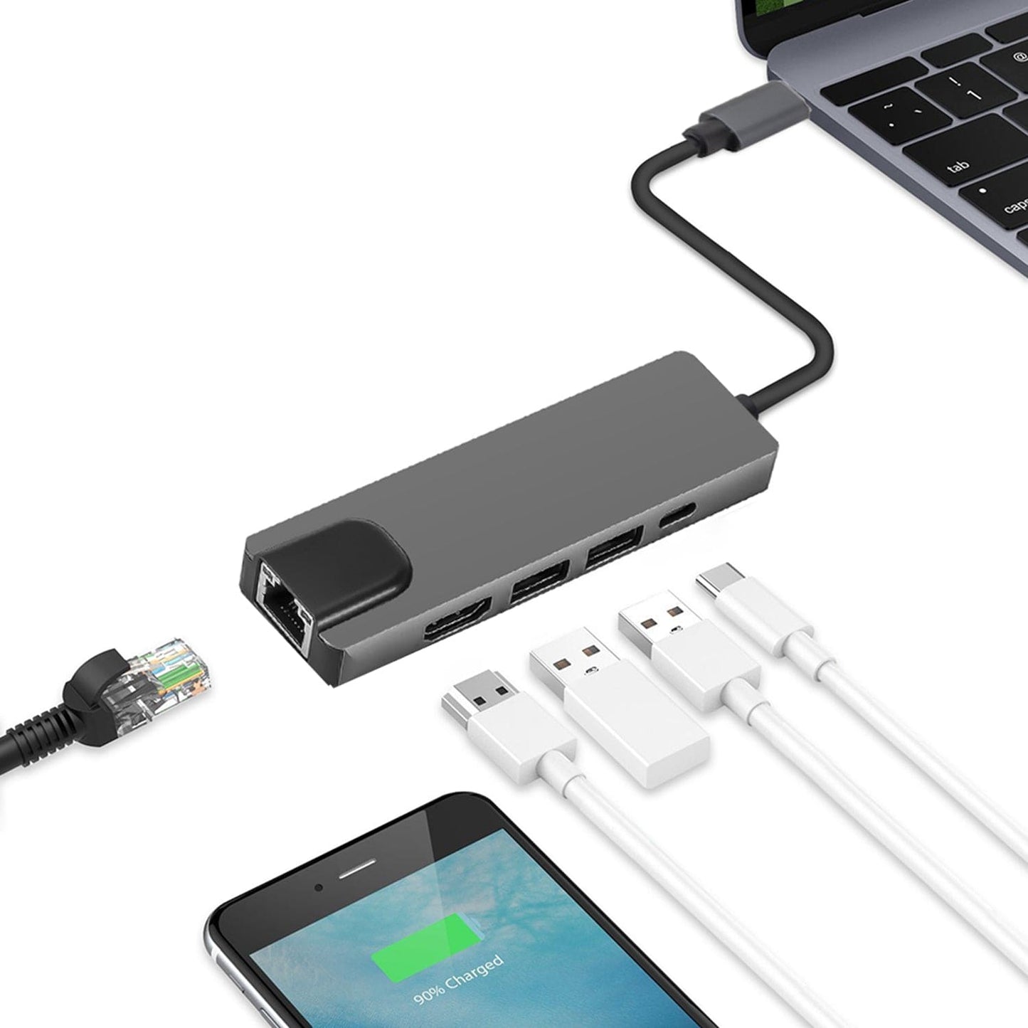 SaharaCase 5-in-1 USB-C Hub with Ethernet – Multiport Adapter with 4K HDMI, 100W PD Charging, and RJ45 – For MacBook & PC