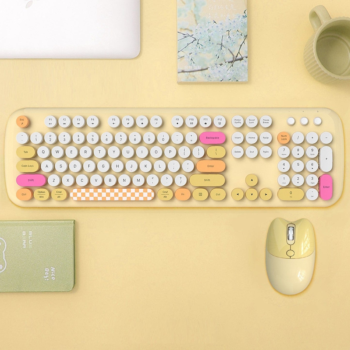 Wireless Keyboard & Mouse Combo - Silent Click, Colorful 104 Keys
