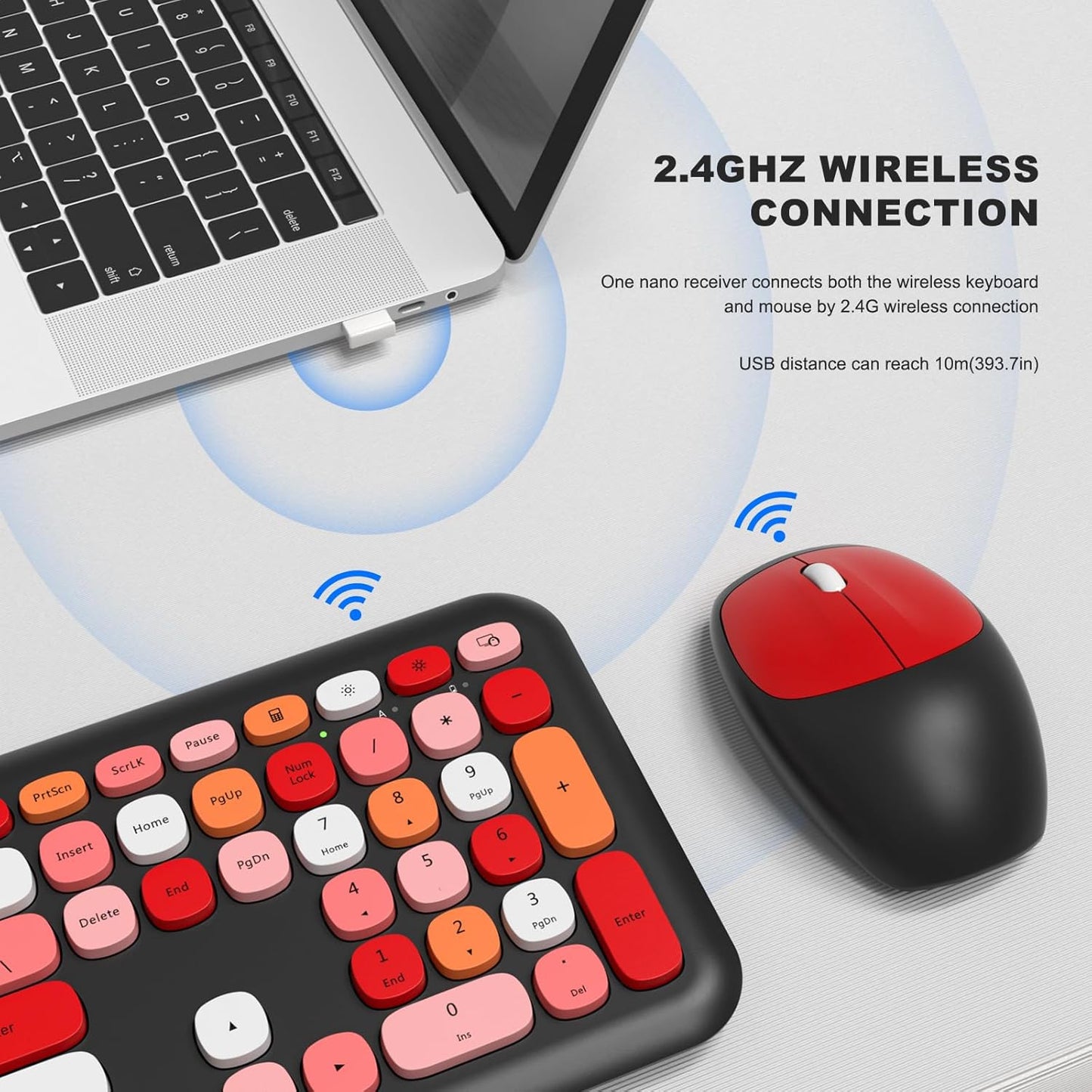 Wireless Keyboard and Mouse Combo - Full-Size Keyboard Black Red Flush Keys