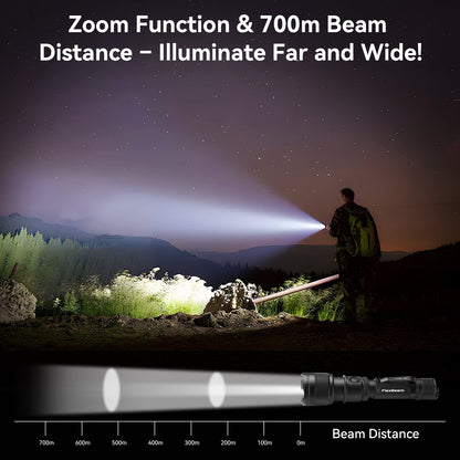 FlexBeam 1200LM Thread-Zoom Hunting Flashlight | 700M Range | Stable on Guns & Bikes