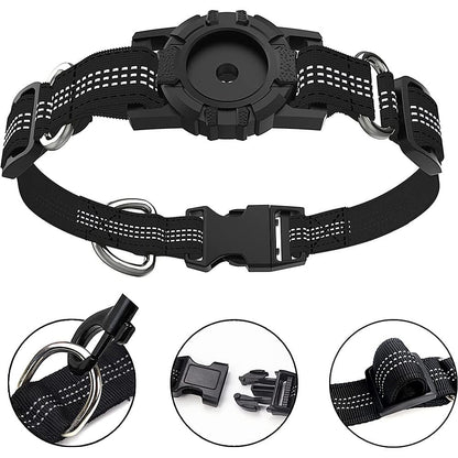 Adjustable Black Nylon Collar Case for Large Dogs - Apple AirTag