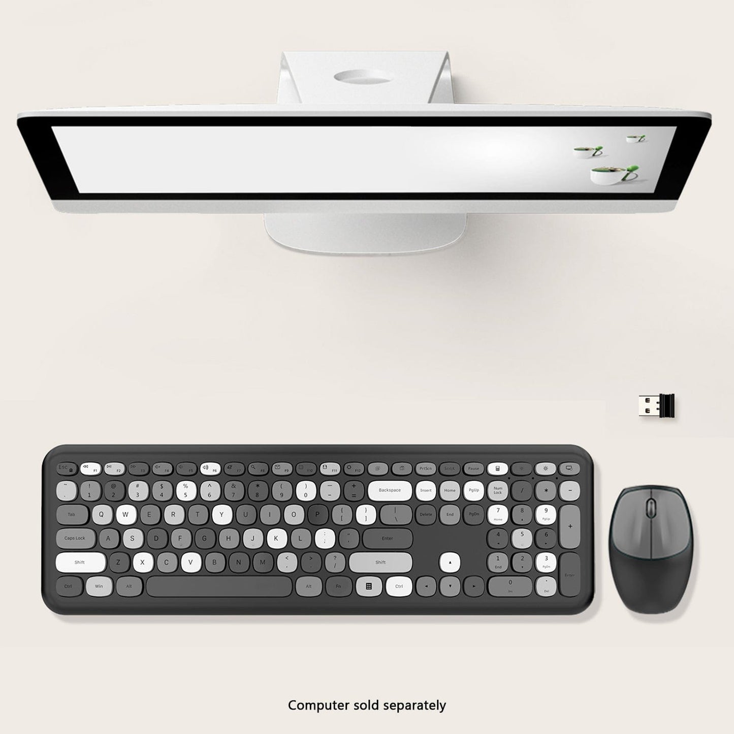 Wireless Keyboard and Mouse Combo - Full-Size Keyboard Black/Gray Keys