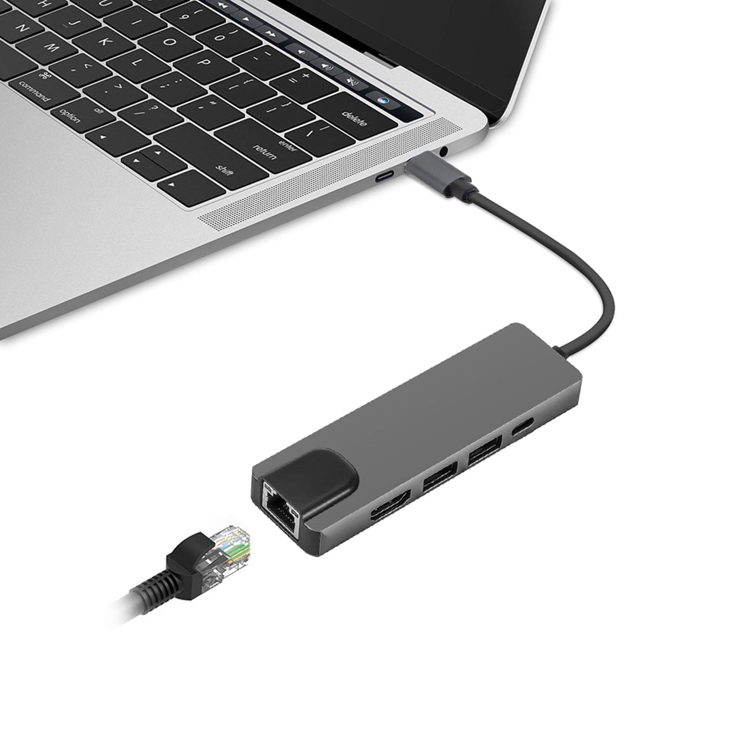 SaharaCase 5-in-1 USB-C Hub with Ethernet – Multiport Adapter with 4K HDMI, 100W PD Charging, and RJ45 – For MacBook & PC