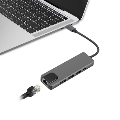 SaharaCase 5-in-1 USB-C Hub with Ethernet – Multiport Adapter with 4K HDMI, 100W PD Charging, and RJ45 – For MacBook & PC