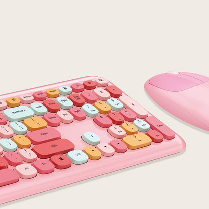 Wireless Keyboard and Mouse Combo with Lime Pink Keys