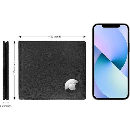 Black Genuine Leather Wallet Case - Apple AirTag