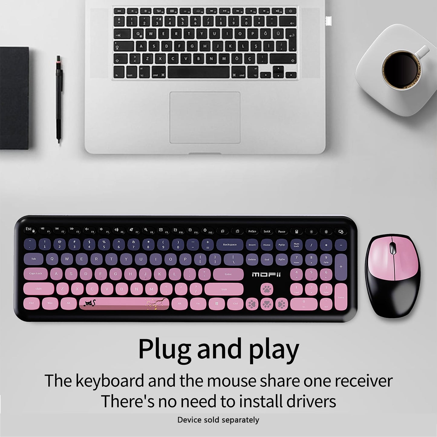 Wireless Keyboard & Mouse Combo - Soft Click, Colorful 100 Keys