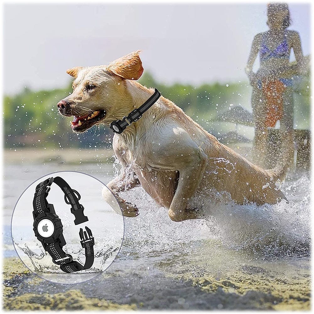Adjustable Black Nylon Collar Case for Large Dogs - Apple AirTag