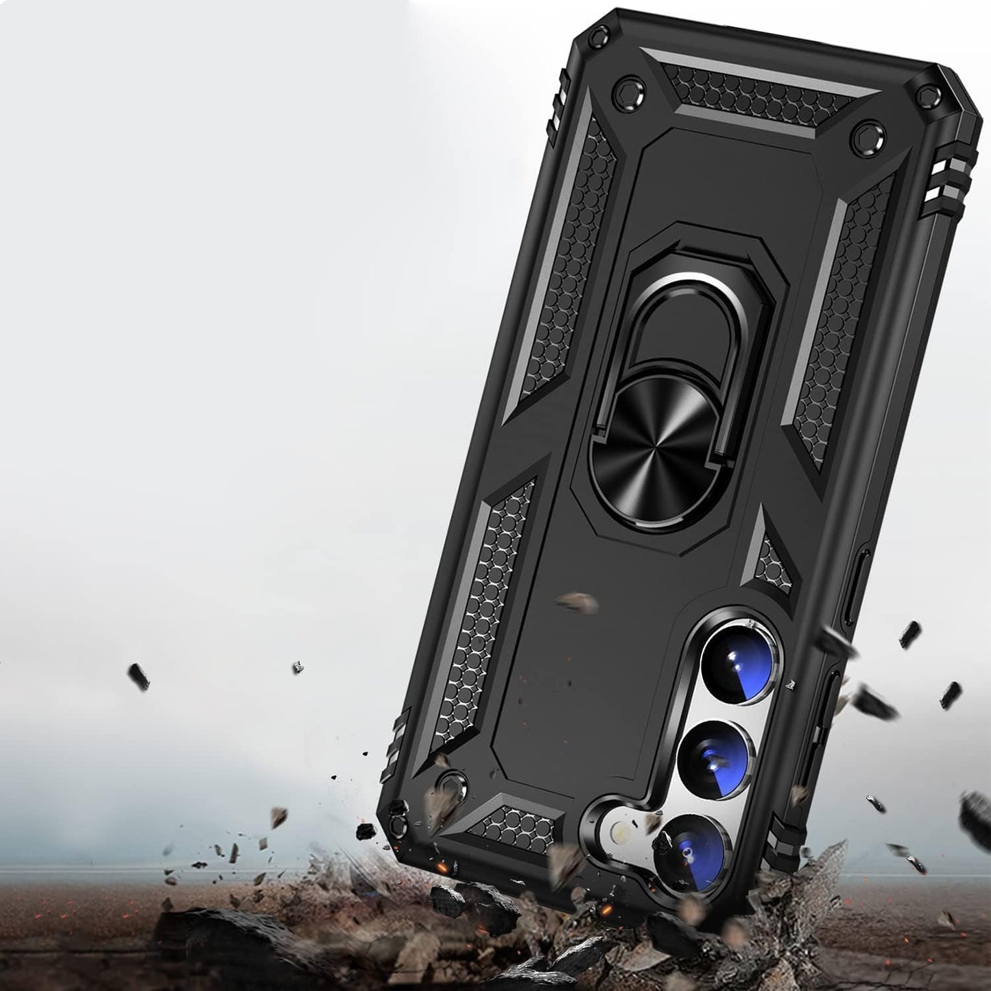 Bundle: Black Military Kickstand Series with Belt Clip Case with Tempered Glass Screen and Camera Protector - Samsung Galaxy S23