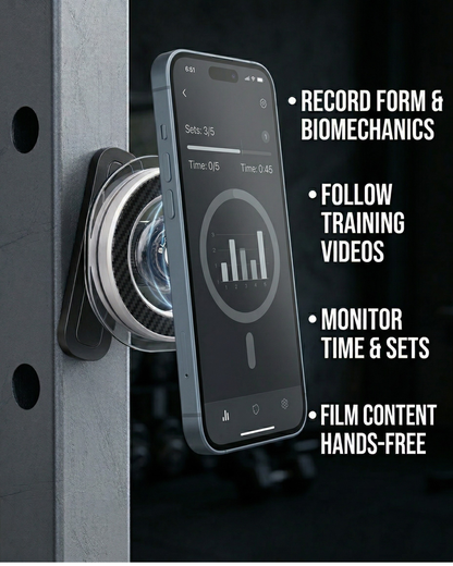 BLAUBECK Magnetic Gym Phone Holder – MagSafe & Android Compatible | Carbon Fiber & Acrylic | 360° Ball Joint Mount for Squat Racks, Golf Carts & Metal Surfaces
