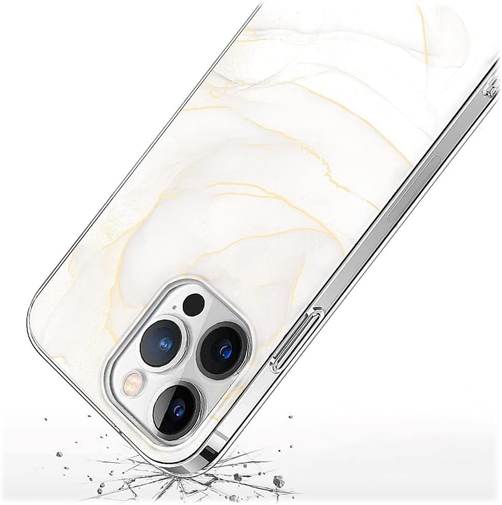 White Marble Series Case with Tempered Glass Screen and Camera Protector - iPhone 14 Pro Max