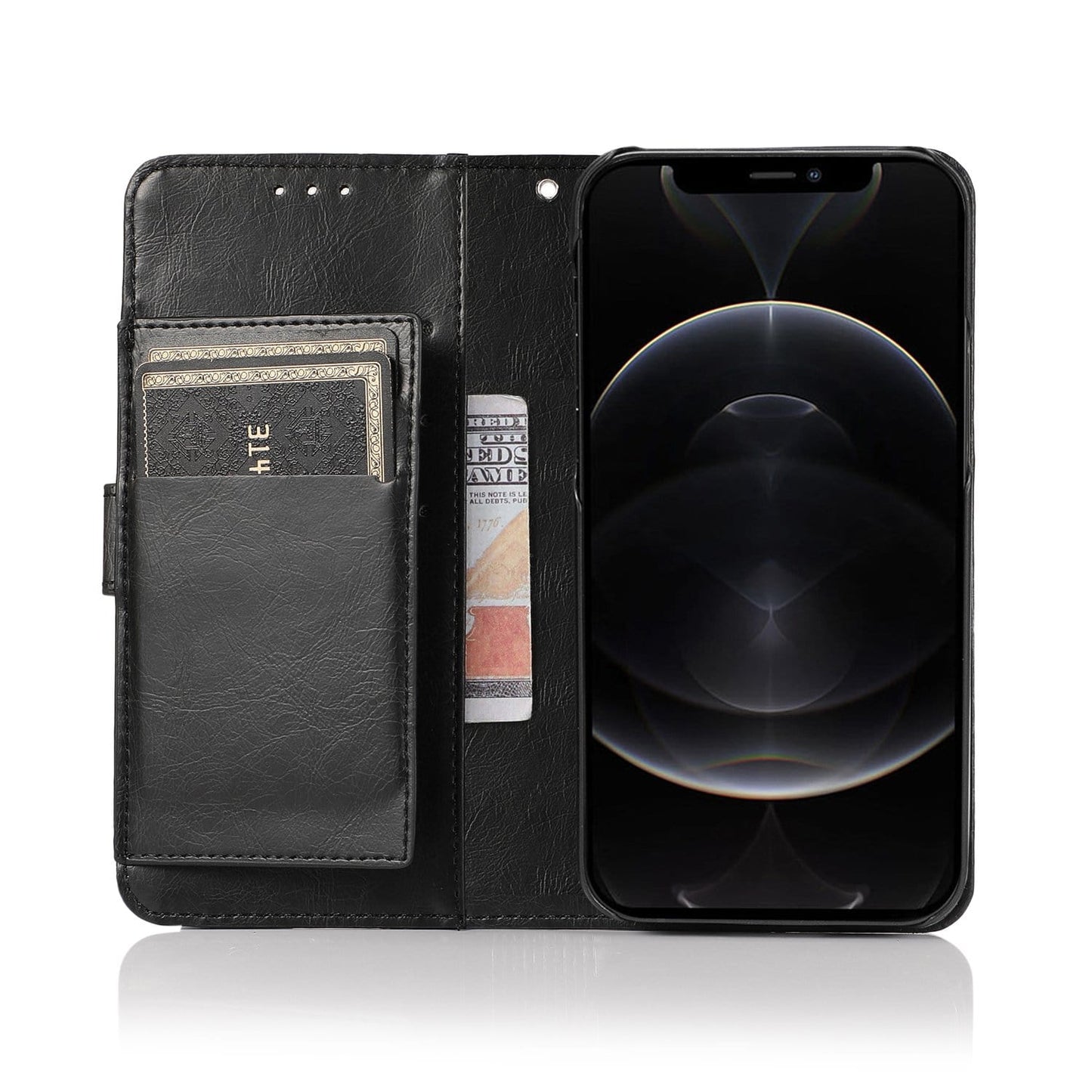 Indy Series Black Leather Wallet Case - iPhone 13 Pro Max