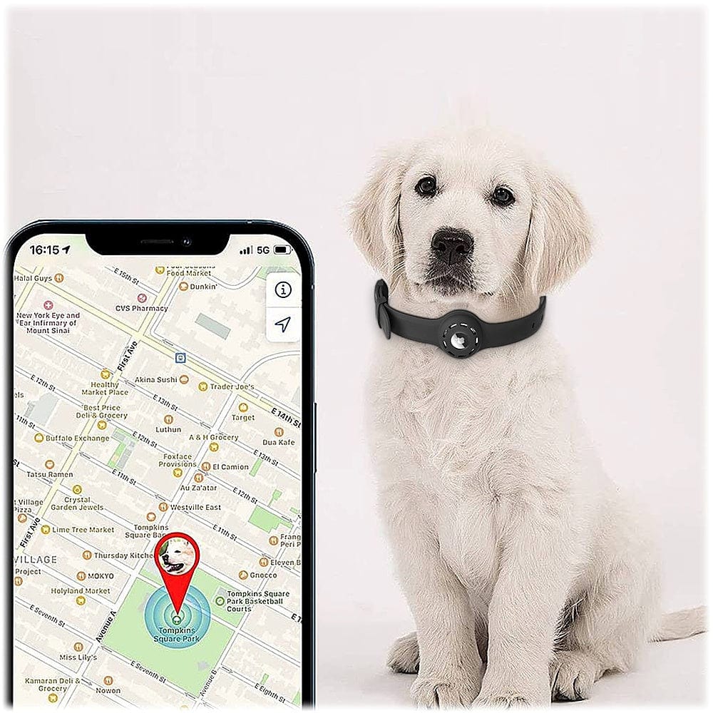 Adjustable Black Silicone Dog Collar for Large Dogs - Apple AirTag