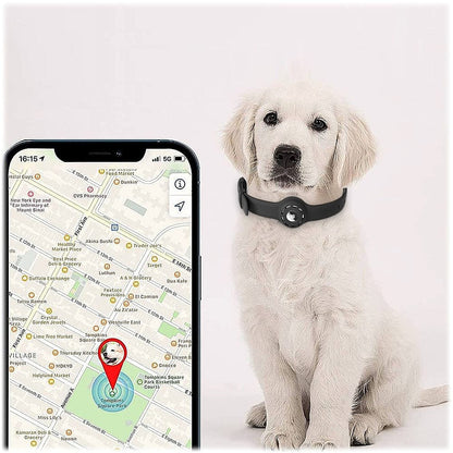 Adjustable Black Silicone Dog Collar for Large Dogs - Apple AirTag