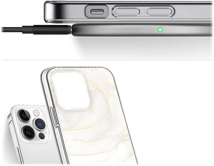 White Marble Series Case with Tempered Glass Screen and Camera Protector - iPhone 14 Pro