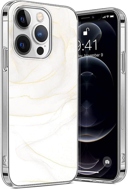 White Marble Series Case with Tempered Glass Screen and Camera Protector - iPhone 14 Pro Max