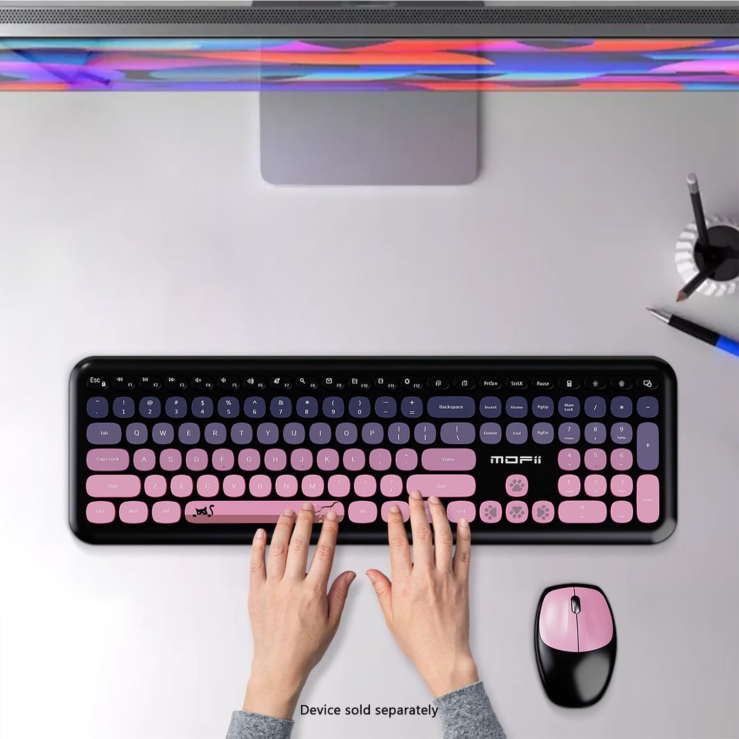 Wireless Keyboard & Mouse Combo - Soft Click, Colorful 100 Keys