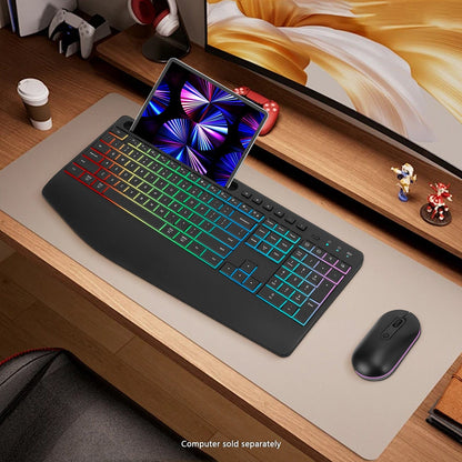 Rechargeable Silent Wireless Keyboard & Mouse Combo - RGB Backlight, Phone Holder