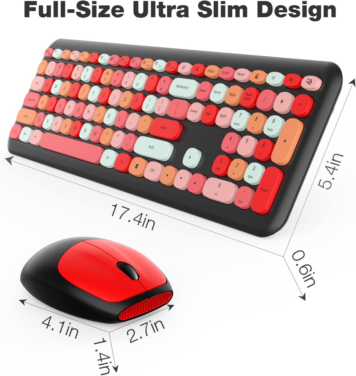 Wireless Keyboard and Mouse Combo - Full-Size Keyboard Black Red Flush Keys