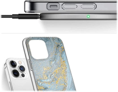iPhone 14 Pro Max 6.7-inch Protection Kit Bundle - Marble Series Case with Tempered Glass Screen and Camera Protector (Blue Marble)