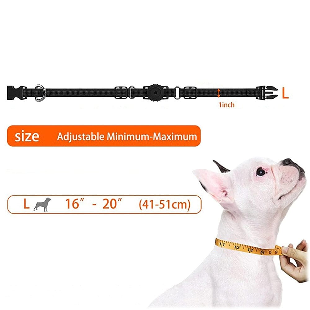 Adjustable Black Nylon Collar Case for Large Dogs - Apple AirTag