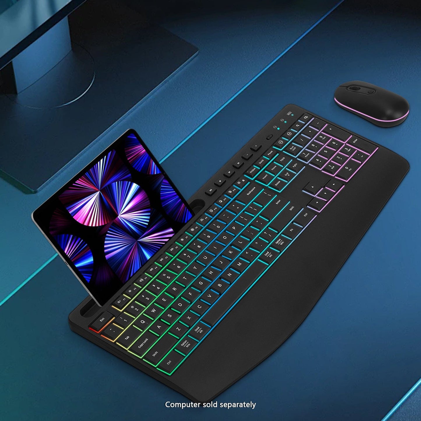 Rechargeable Silent Wireless Keyboard & Mouse Combo - RGB Backlight, Phone Holder