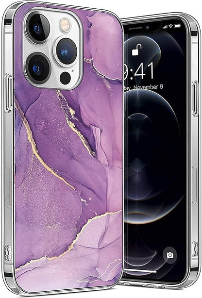 Purple Marble Series Case with Tempered Glass Screen and Camera Protector - iPhone 14 Pro