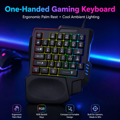 Ergonomic Wired Gaming Keyboard - LED Rainbow Backlight, 35-Key | Ultima Series
