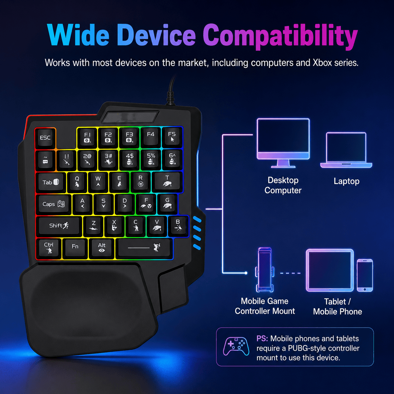 Ergonomic Wired Gaming Keyboard - LED Rainbow Backlight, 35-Key | Ultima Series