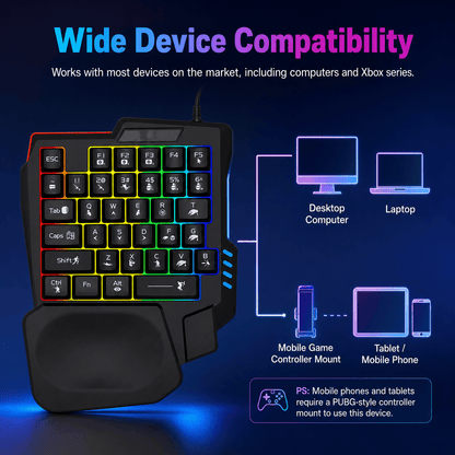 Ergonomic Wired Gaming Keyboard - LED Rainbow Backlight, 35-Key | Ultima Series