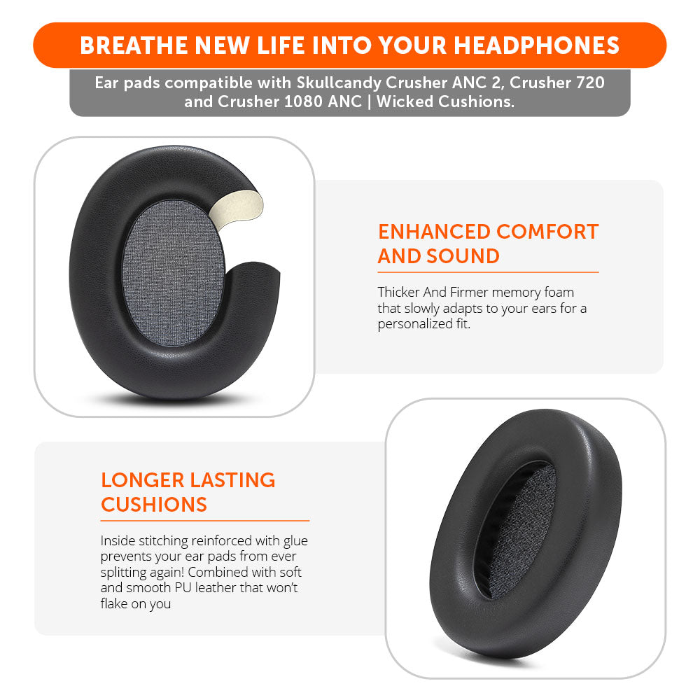 Upgraded Skullcandy Crusher ANC 2, Crusher 720 and Crusher 1080 ANC Earpads - WC PadZ Crusher ANC 2