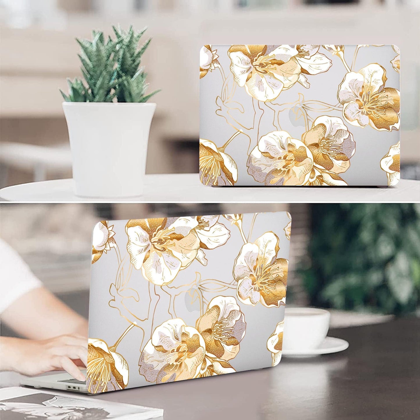 MacBook Pro Clear 14-inch (M1–M5, M5 Pro/M5 Max) Case - Gold Botanical Design