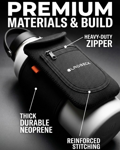 Magnetic Water Bottle Sleeve for Gym | Attaches to Metal Equipment | Fits 18-40oz Bottles | Phone Pocket | BLAUBECK