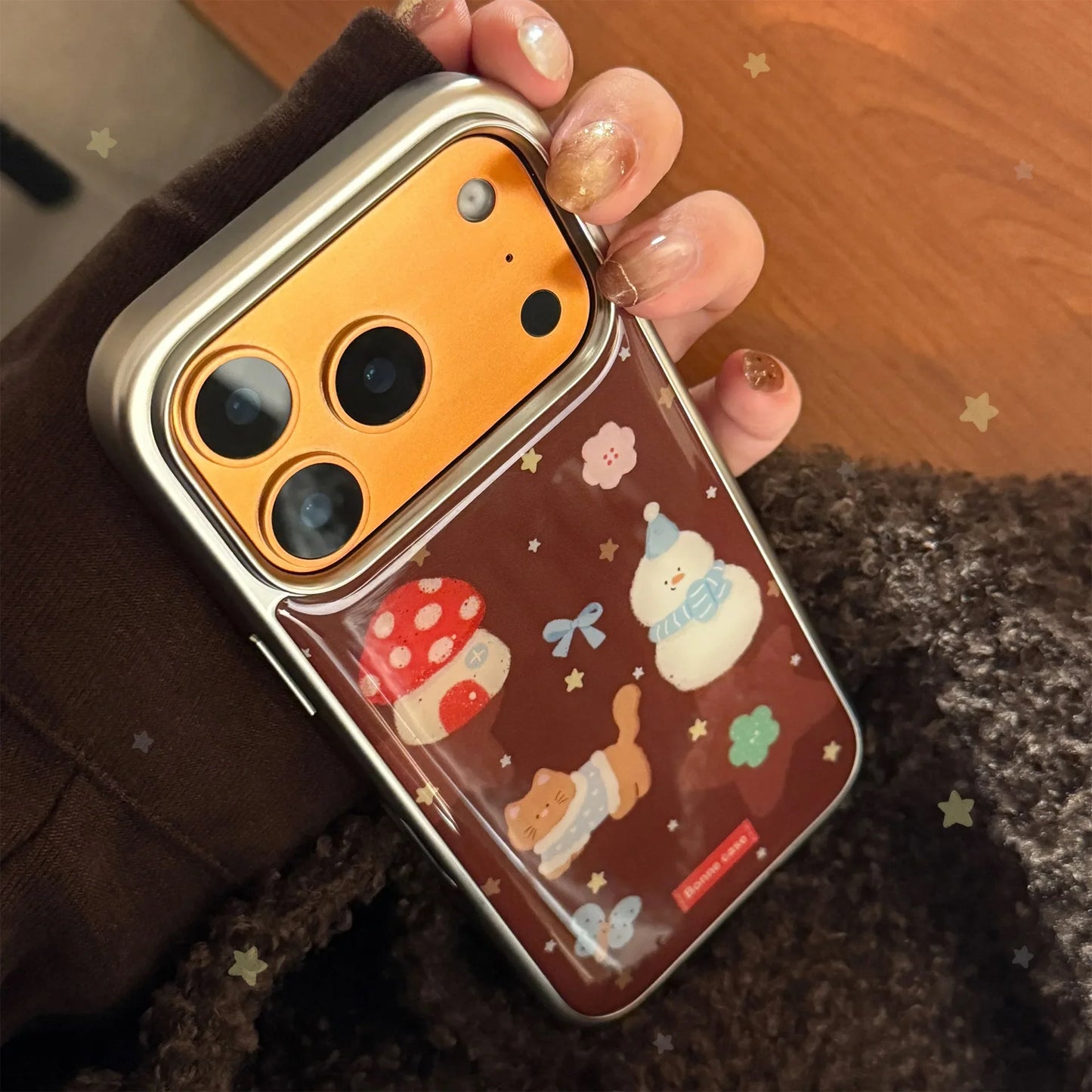 Korean Cartoon Christmas Snowman House Drop Glue Plating Phone Case For iPhone
