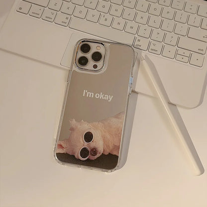 Ins Sunglass Dog Pattern Electroplated Makeup Mirror Phone Case For iPhone