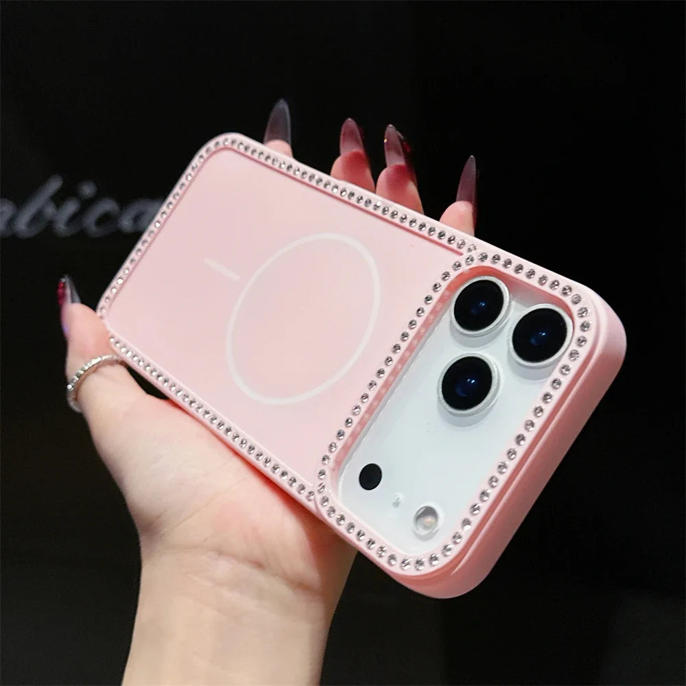 Luxury Diamond For Magsafe Wireless Charge Transparent Case For iPhone