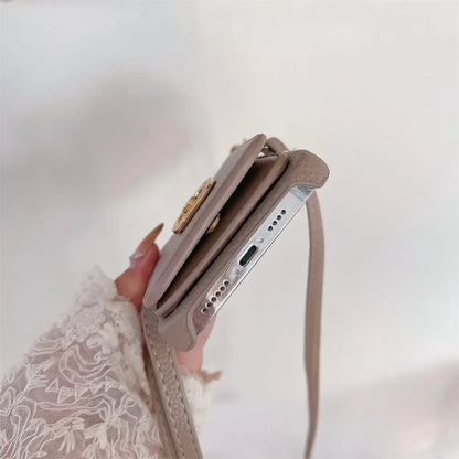 Makeup Mirror Flip Card Pocket Leather Case For iPhone