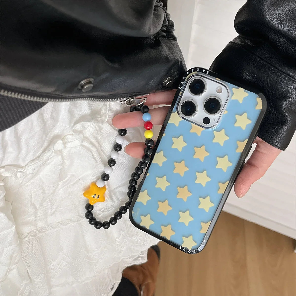 Cute New Yellow Five-Pointed Star Bracket Lanyard Phone Case For iPhone
